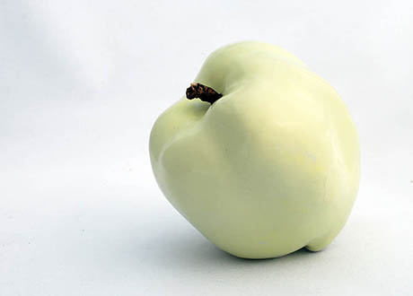 Yellow Bellflower, Jessica Rath, high-fire glazed porcelain, 2012. Rath explained that she focused on the Bellflower’s “fantastic curves and lilts. It was very muscular — even beefy — to the point where it felt almost as though it shouldn’t be called an apple, but rather some other fruit instead.”