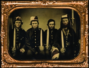 Four fierce-looking members of the 22nd Georgia. Some believe the object in the hand of the soldier on the left is a confederate grenade, but I'd like to think it's actually an apple.